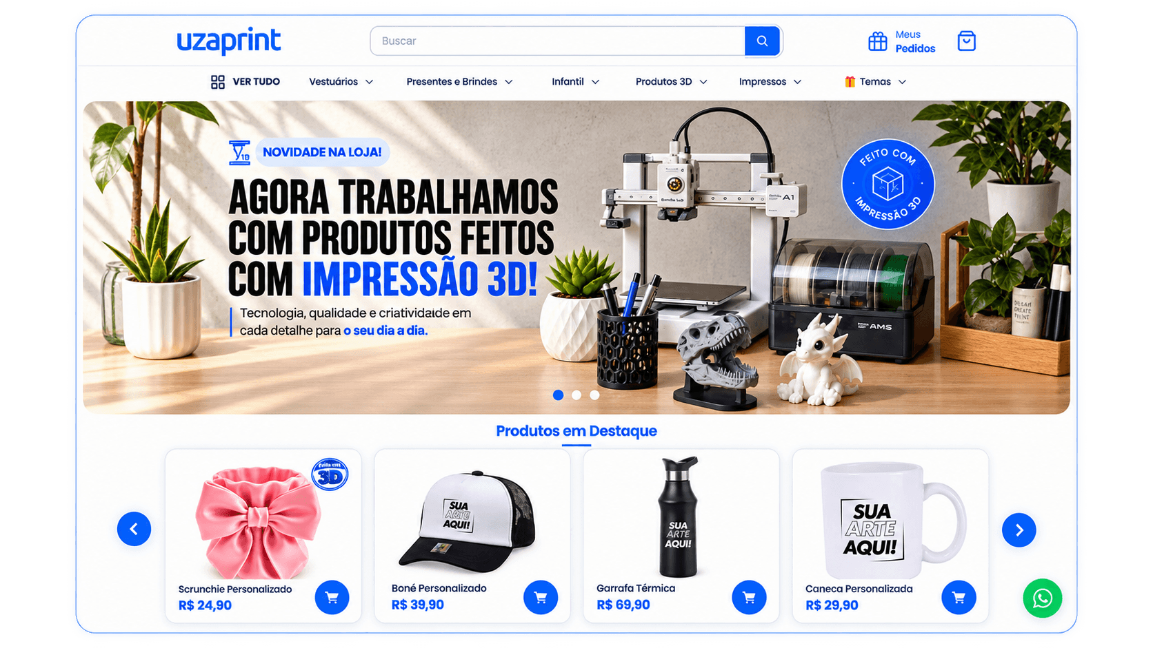 Loja virtual UzaPrint criada com a Graviti